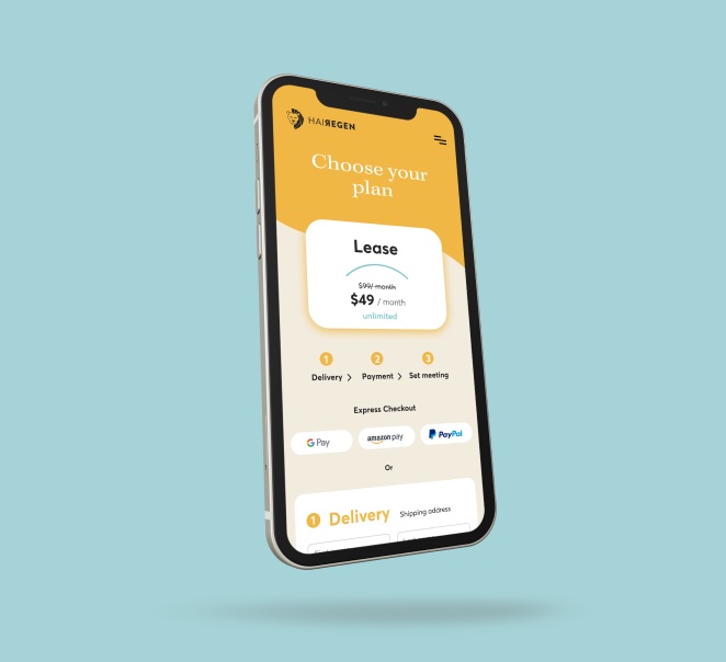 A mobile device that contains the purchase page on the Hairegen website