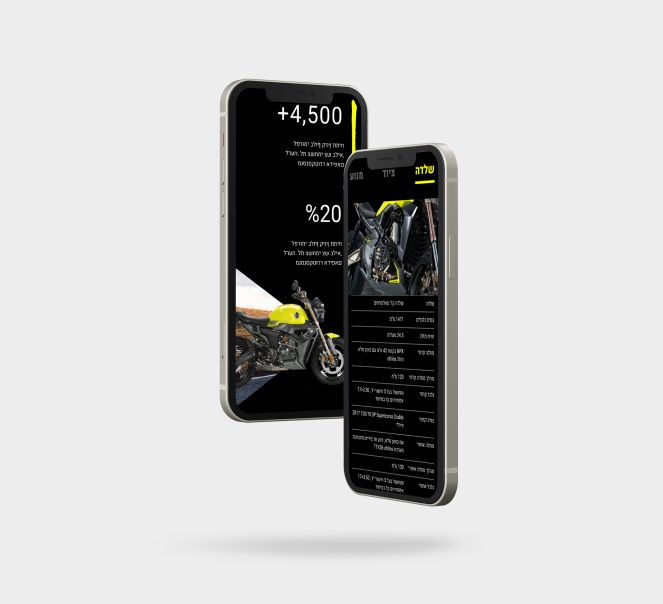 Two mobile devices show the performance table of Zontas motorcycles.